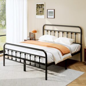 Queen Size Metal Platform Bed Frame/Victorian Style Headboard and Footboard/Steel Slat Support/Easy Assembly/No Box Spring Needed/Underbed Storage/Noise Free/Black - Image 3