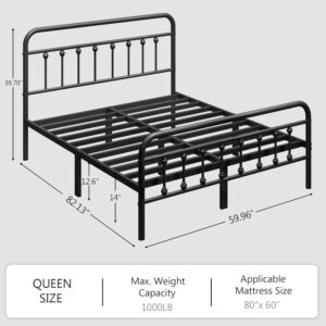 Queen Size Metal Platform Bed Frame/Victorian Style Headboard and Footboard/Steel Slat Support/Easy Assembly/No Box Spring Needed/Underbed Storage/Noise Free/Black - Image 6