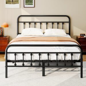 Queen Size Metal Platform Bed Frame/Victorian Style Headboard and Footboard/Steel Slat Support/Easy Assembly/No Box Spring Needed/Underbed Storage/Noise Free/Black - Image 7