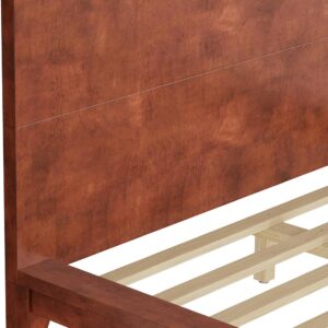 Queen Size Platform Bed Frame with Headboard, Wood Slat Support No Box Spring, Easy Assembly, Sturdy Rustic Modern Bed in Brown - Image 4