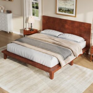 Queen Size Platform Bed Frame with Headboard, Wood Slat Support No Box Spring, Easy Assembly, Sturdy Rustic Modern Bed in Brown - Image 6