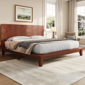Queen Size Platform Bed Frame with Headboard, Wood Slat Support No Box Spring, Easy Assembly, Sturdy Rustic Modern Bed in Brown - Image 7