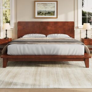 Queen Size Platform Bed Frame with Headboard, Wood Slat Support No Box Spring, Easy Assembly, Sturdy Rustic Modern Bed in Brown - Image 9