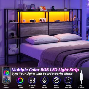 Loomie Headboard for Queen Size Bed with Storage, Headboards with Charging Station & LED Lights, Head Board with Side 3-Tier Storage Shelves & Bed Adapter for Bedroom, Height Adjustable (Queen) - Image 4