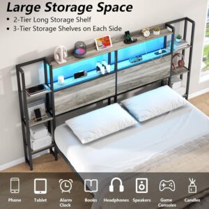 Loomie Headboard for Queen Size Bed with Storage, Headboards with Charging Station & LED Lights, Head Board with Side 3-Tier Storage Shelves & Bed Adapter for Bedroom, Height Adjustable (Queen) - Image 6