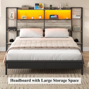 Loomie Headboard for Queen Size Bed with Storage, Headboards with Charging Station & LED Lights, Head Board with Side 3-Tier Storage Shelves & Bed Adapter for Bedroom, Height Adjustable (Queen) - Image 7