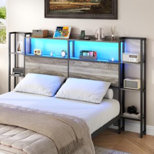 Loomie Headboard for Queen Size Bed with Storage, Headboards with Charging Station & LED Lights, Head Board with Side 3-Tier Storage Shelves & Bed Adapter for Bedroom, Height Adjustable (Queen) - Image 8