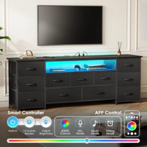 Large TV Stand for 65, 70 Inch TV, 11 Drawer Long Dresser with Power Outlets and LED Lights, Entertainment Center with Storage, Black Dresser with PU Leather Surface, 13" D x 63" W x 26.8" H - Image 7
