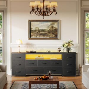Large TV Stand for 65, 70 Inch TV, 11 Drawer Long Dresser with Power Outlets and LED Lights, Entertainment Center with Storage, Black Dresser with PU Leather Surface, 13" D x 63" W x 26.8" H - Image 9