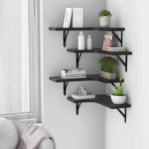 Corner Floating Shelves Wall Mounted Set of 4, Rustic Wood Storage Display Wall Shelves for Home Decor, Bathroom, Kitchen, Bedroom, Living Room, Office (Black) - Image 4