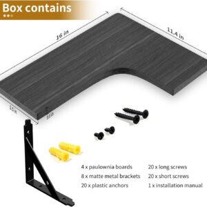 Corner Floating Shelves Wall Mounted Set of 4, Rustic Wood Storage Display Wall Shelves for Home Decor, Bathroom, Kitchen, Bedroom, Living Room, Office (Black) - Image 5