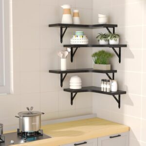 Corner Floating Shelves Wall Mounted Set of 4, Rustic Wood Storage Display Wall Shelves for Home Decor, Bathroom, Kitchen, Bedroom, Living Room, Office (Black) - Image 7