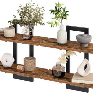 Floating Shelves, 15 Inch Wall Shelf Set of 2, Wall Mounted Storage Shelves 2-Tier, Hanging Bathroom Shelves, for Living Room, Bedroom, Bathroom, Kitchen, Rustic Brown and Black BF32BJ01G1 - Image 2