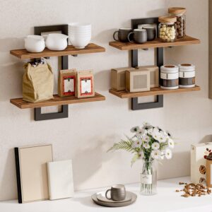 Floating Shelves, 15 Inch Wall Shelf Set of 2, Wall Mounted Storage Shelves 2-Tier, Hanging Bathroom Shelves, for Living Room, Bedroom, Bathroom, Kitchen, Rustic Brown and Black BF32BJ01G1 - Image 3