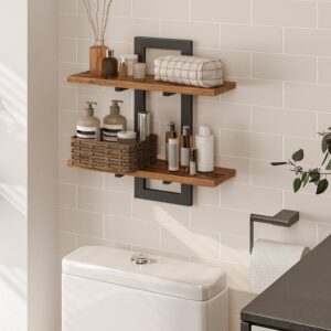 Floating Shelves, 15 Inch Wall Shelf Set of 2, Wall Mounted Storage Shelves 2-Tier, Hanging Bathroom Shelves, for Living Room, Bedroom, Bathroom, Kitchen, Rustic Brown and Black BF32BJ01G1 - Image 4