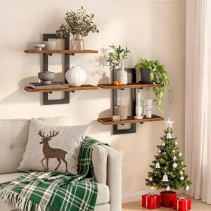 Floating Shelves, 15 Inch Wall Shelf Set of 2, Wall Mounted Storage Shelves 2-Tier, Hanging Bathroom Shelves, for Living Room, Bedroom, Bathroom, Kitchen, Rustic Brown and Black BF32BJ01G1 - Image 8