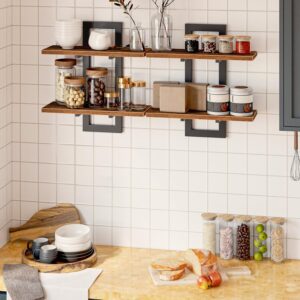 Floating Shelves, 15 Inch Wall Shelf Set of 2, Wall Mounted Storage Shelves 2-Tier, Hanging Bathroom Shelves, for Living Room, Bedroom, Bathroom, Kitchen, Rustic Brown and Black BF32BJ01G1 - Image 9