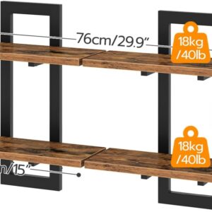 Floating Shelves, 15 Inch Wall Shelf Set of 2, Wall Mounted Storage Shelves 2-Tier, Hanging Bathroom Shelves, for Living Room, Bedroom, Bathroom, Kitchen, Rustic Brown and Black BF32BJ01G1 - Image 10