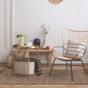 Round Side Table with Fabric Storage Basket, Metal Side Small Bedside Table Nightstand with Removable Tray Top for Living Room, Bedroom, Nursery, Bathroom, Gold - Image 2