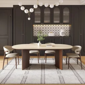 French Modern Design High-End Dining Table Mid-Antique Rectangle Oak Solid Wood 6-Seater Dining Room Furniture - Image 5