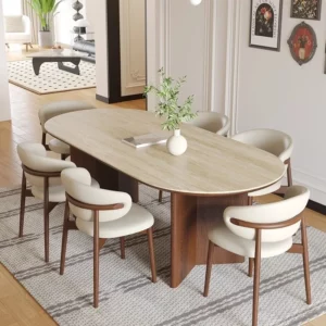 French Modern Design High-End Dining Table Mid-Antique Rectangle Oak Solid Wood 6-Seater Dining Room Furniture - Image 6