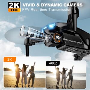 Drone with Camera for Adults, 2K HD FPV Drones with Upgrade Altitude Hold, One-Key Take Off/Landing, Speed Adjustment, Headless Mode, 2 Batteries, Toys Gifts for Teen Boys Girls, Beginner - Image 5