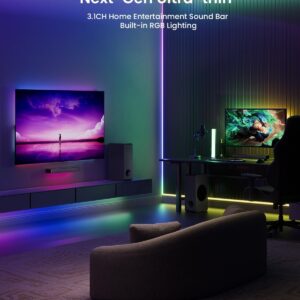 MEREDO Sound Bar for Smart TV 160W 3.1CH PC Gaming Soundbar with Subwoofer RGB Lighting Audio Sync Surround Sound System BT 5.3/HD-ARC/Optical/AUX/USB for Desktop Tablets Consoles Home Cinema - Image 6