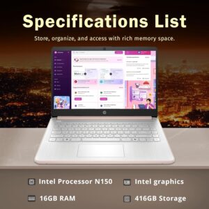 HP Stream 14" HD BrightView Laptop, Intel Celeron N150, 16GB RAM, 416GB Storage (128GB eMMC + 288GB Docking Station Set), Intel UHD Graphics, 720p Camera, Wi-Fi, 1 Year Office 365, Win 11 S, Gold - Image 8