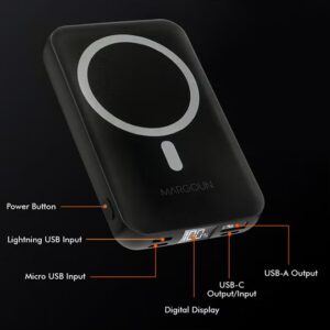 MARGOUN Magnetic Battery Pack Wireless Charging Power Bank with Cable Slim Light-Weight Wireless Charger with LED Indicator Black - Image 5