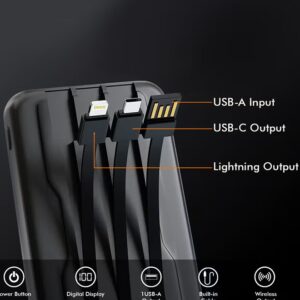 MARGOUN Magnetic Battery Pack Wireless Charging Power Bank with Cable Slim Light-Weight Wireless Charger with LED Indicator Black - Image 6
