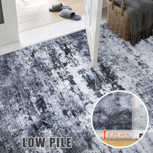 10x14 Area Rug Living Room Rug: Washable Modern Abstract Soft Thin Rug Indoor Floor No Slip Stain Resistant Carpet for Bedroom Dining Room Farmhouse Nursery Home Office - Black - Image 3