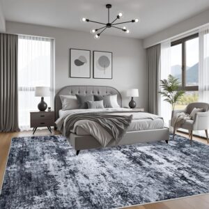 10x14 Area Rug Living Room Rug: Washable Modern Abstract Soft Thin Rug Indoor Floor No Slip Stain Resistant Carpet for Bedroom Dining Room Farmhouse Nursery Home Office - Black - Image 7