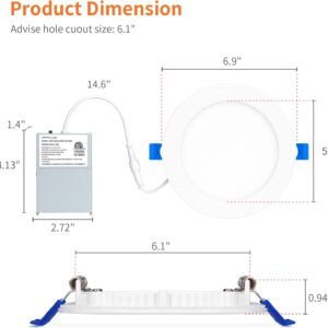 Meconard 12 Pack 6 Inch 5CCT LED Canless Recessed Lighting with Night Light, 2700K/3000K/3500K/4000K/5000K Selectable Ultra-Thin LED Ceiling Lights, 12W=110W, 1050LM, Dimmable Wafer Downlight ETL&FCC - Image 5