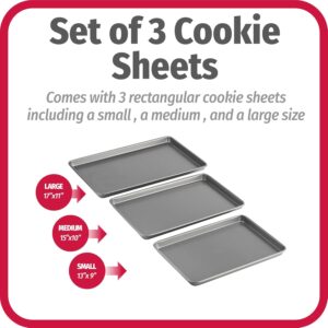GoodCook Everyday Nonstick Baking Sheet Set, 3 Pack Includes One Small, Medium & Large Pan Carbon Steel Construction Cookie Sheet Bakeware Set, Gray - Image 6
