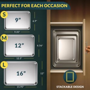 Baker’s Signature Stainless Steel Cookie Sheet Pan, Stainless Steel Baking Sheet Set of 3, Mirror Finish, Non-Stick, Rust Resistant, BPA Free, Dishwasher Safe, 9/12/16 Inch - Image 7