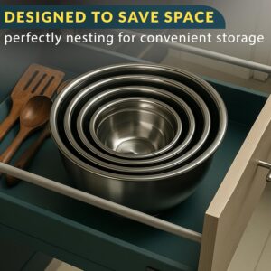 Baker's Signature Stainless Steel Mixing Bowls With Lid, Metal Mixing Bowl Set Of 5, Nesting Set For Food Prep, Baking,Storage, Cooking, Serving | Dishwasher Safe, 0.5/1.5/3/4/5 Qt - Image 2