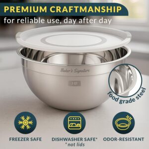 Baker's Signature Stainless Steel Mixing Bowls With Lid, Metal Mixing Bowl Set Of 5, Nesting Set For Food Prep, Baking,Storage, Cooking, Serving | Dishwasher Safe, 0.5/1.5/3/4/5 Qt - Image 6
