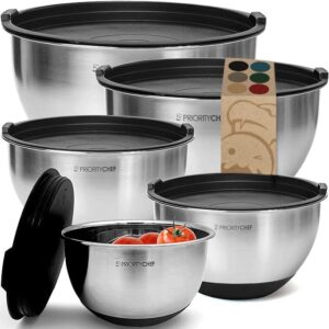 Priority Chef Premium Mixing Bowls With Lids Set, Airtight Lids, Thicker Stainless Steel, Non-Slip Base, 5 Nesting Steel Bowls for Kitchen, Large Prep Metal Bowl Set 1.5/2/3/4/5 Qt, Black - Image 2