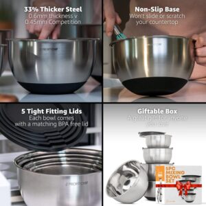 Priority Chef Premium Mixing Bowls With Lids Set, Airtight Lids, Thicker Stainless Steel, Non-Slip Base, 5 Nesting Steel Bowls for Kitchen, Large Prep Metal Bowl Set 1.5/2/3/4/5 Qt, Black - Image 7