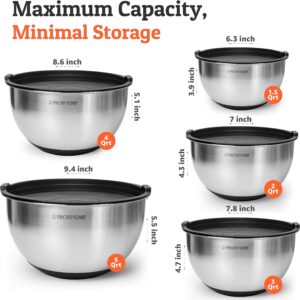 Priority Chef Premium Mixing Bowls With Lids Set, Airtight Lids, Thicker Stainless Steel, Non-Slip Base, 5 Nesting Steel Bowls for Kitchen, Large Prep Metal Bowl Set 1.5/2/3/4/5 Qt, Black - Image 8