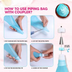 Riccle Piping Bags and Tips Set, 11.8 Inch 100 Anti Burst Piping Bags, 124 Pcs Cake Decorating Kit with 16 Piping Tips, 1 Reusable Pastry Bags, 3 Cake Scrapers, 2 Couplers, and 2 Icing Bags Ties - Image 5