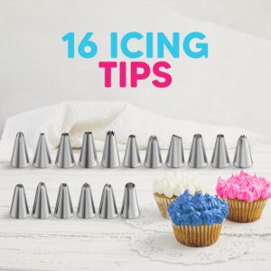Riccle Piping Bags and Tips Set, 11.8 Inch 100 Anti Burst Piping Bags, 124 Pcs Cake Decorating Kit with 16 Piping Tips, 1 Reusable Pastry Bags, 3 Cake Scrapers, 2 Couplers, and 2 Icing Bags Ties - Image 6