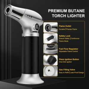 TBTEEK Butane Torch, Kitchen Torch Cooking Torch with Safety Lock & Adjustable Flame for Cooking, BBQ, Baking, Brulee, Creme, DIY Soldering(Butane Not Included) - Image 7