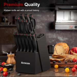 Knife Set, Astercook 15 Pieces Knife Sets for Kitchen with Block, Dishwasher Safe Kitchen Knife Set with Built in Sharpener Block, German Stainless Steel Knife Block Set, Valentine's Gift - Image 4