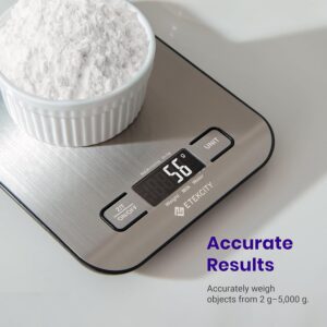 Etekcity Food Kitchen Scale, Digital Grams and Ounces for Weight Loss, Baking, Cooking, Keto and Meal Prep, LCD Display, Medium, 304 Stainless Steel - Image 9