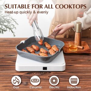 SENSARTE Nonstick Grill Pan for Stove Tops, Versatile Griddle with Pour Spouts, Square Big Cooking Surface, Durable Skillet Indoor & Outdoor Grilling. PFOA Free, 9.5 Inch - Image 3