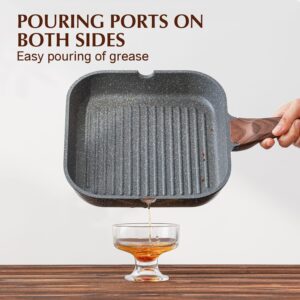 SENSARTE Nonstick Grill Pan for Stove Tops, Versatile Griddle with Pour Spouts, Square Big Cooking Surface, Durable Skillet Indoor & Outdoor Grilling. PFOA Free, 9.5 Inch - Image 4