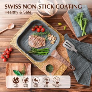 SENSARTE Nonstick Grill Pan for Stove Tops, Versatile Griddle with Pour Spouts, Square Big Cooking Surface, Durable Skillet Indoor & Outdoor Grilling. PFOA Free, 9.5 Inch - Image 6