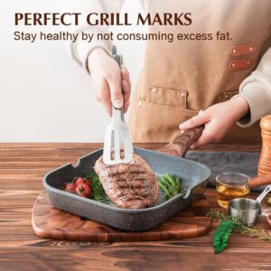 SENSARTE Nonstick Grill Pan for Stove Tops, Versatile Griddle with Pour Spouts, Square Big Cooking Surface, Durable Skillet Indoor & Outdoor Grilling. PFOA Free, 9.5 Inch - Image 8