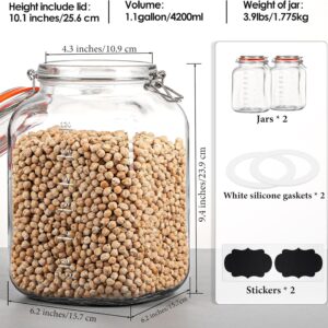 2 Pack Square Super Wide Mouth Airtight Glass Storage Jars with Lids, 1.1 Gallon Glass Container with 2 Measurement Marks, Canning Jars with Leak-proof Lid for Kitchen (Spare Gasket) - Image 3
